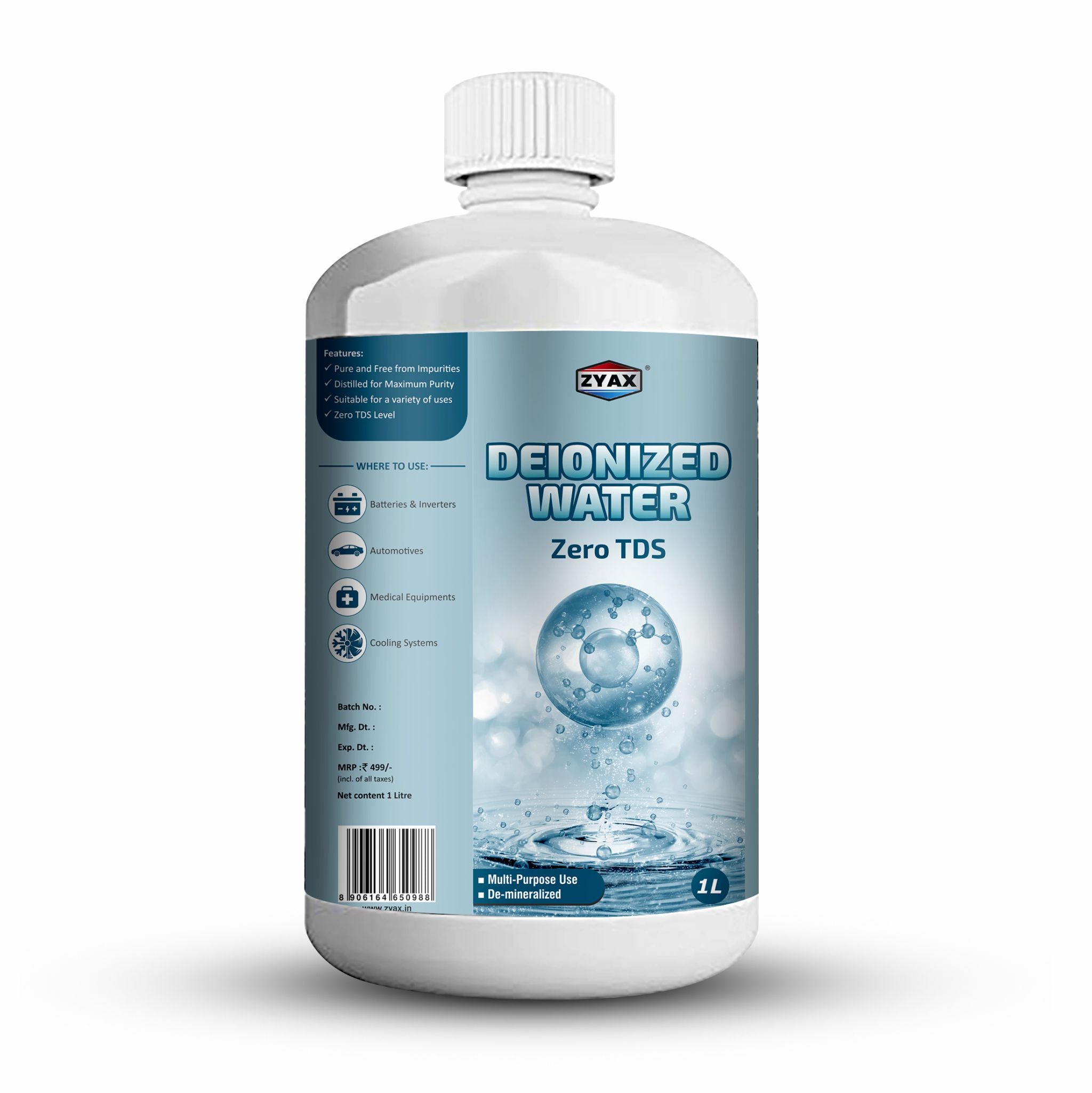 Zyax Deionised Water - Zero TDS