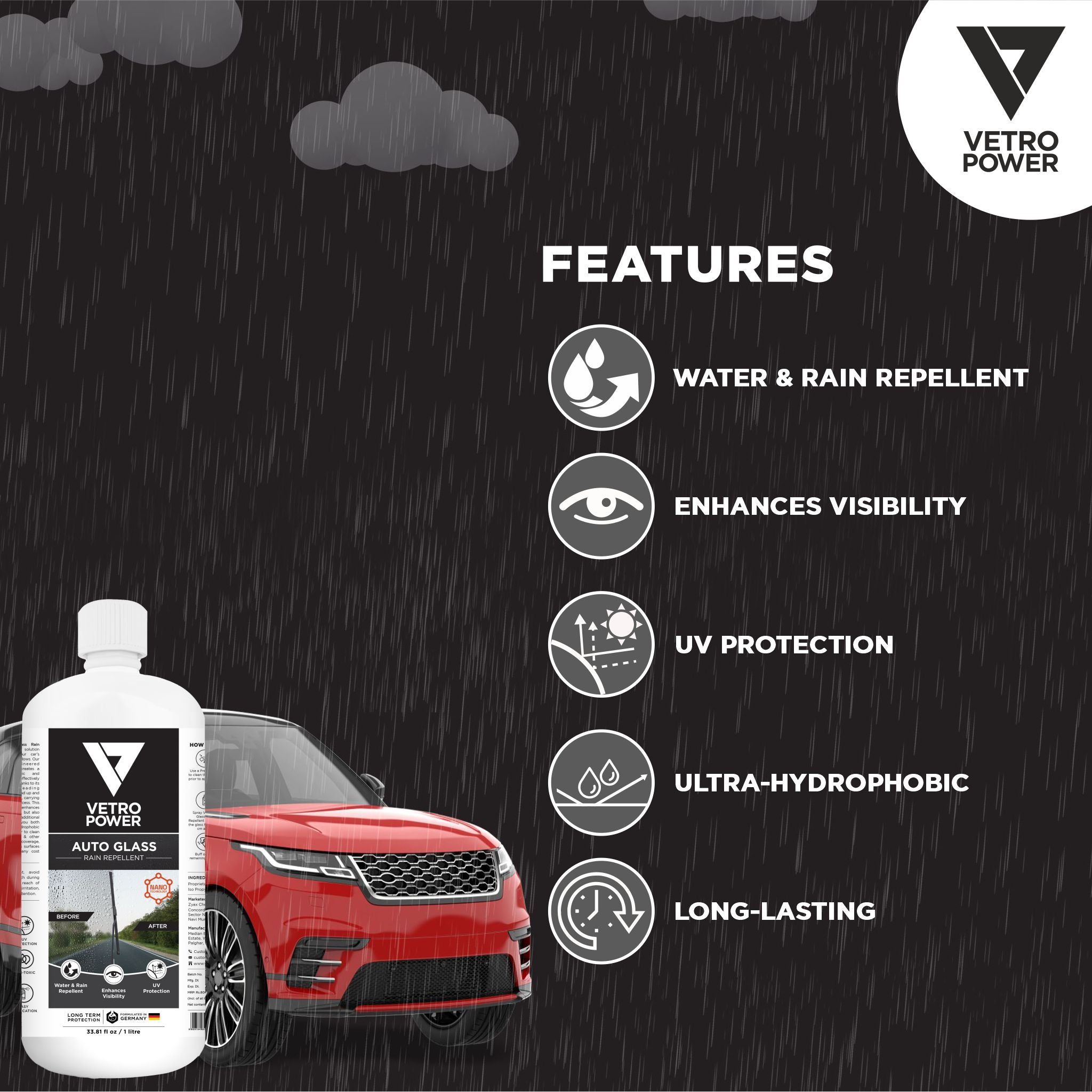 Vetro Power Auto Glass Rain Repellent Spray