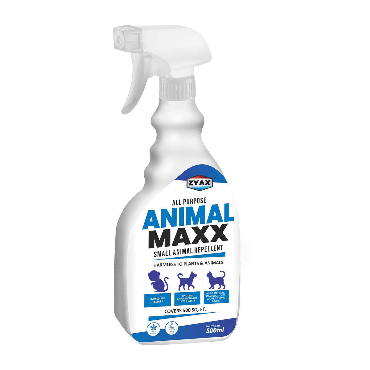 Zyax Animal Maxx 500ml animal repellent spray for monkeys, stray dogs and cats - front label