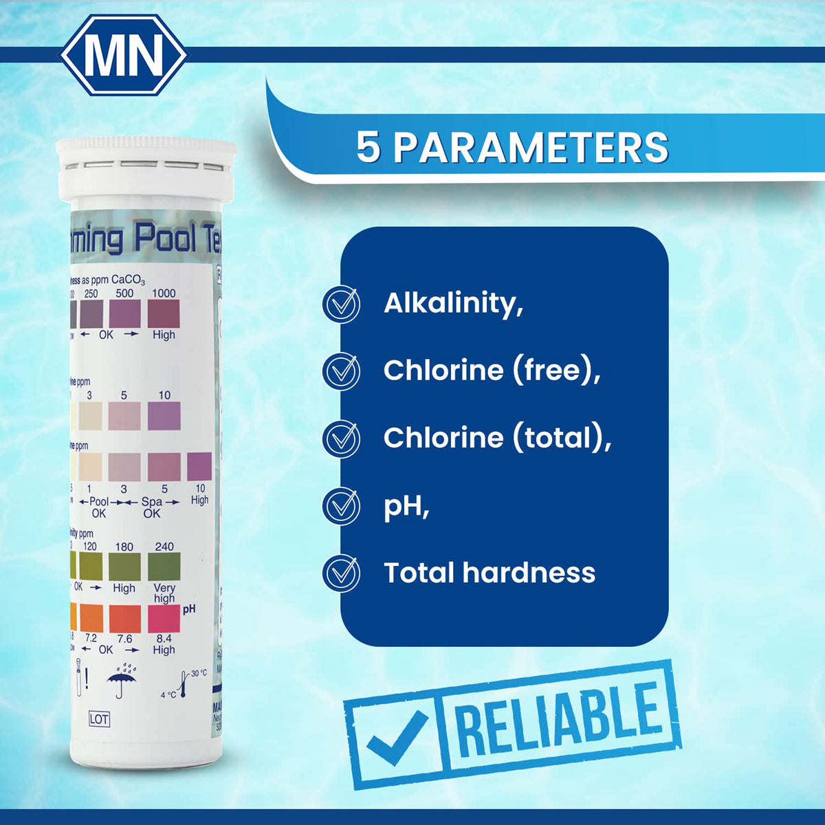Macherey Nagel Swimming Pool 5 in 1 Test Strips (50/box) - Zyax.in