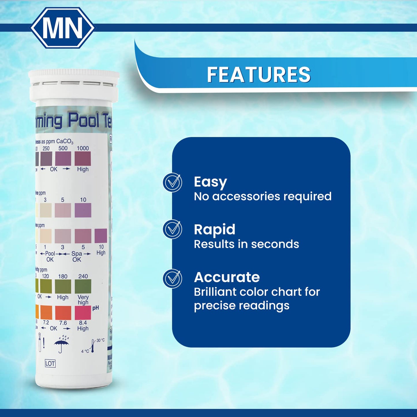 Macherey Nagel Swimming Pool 5 in 1 Test Strips (50/box) - Zyax.in