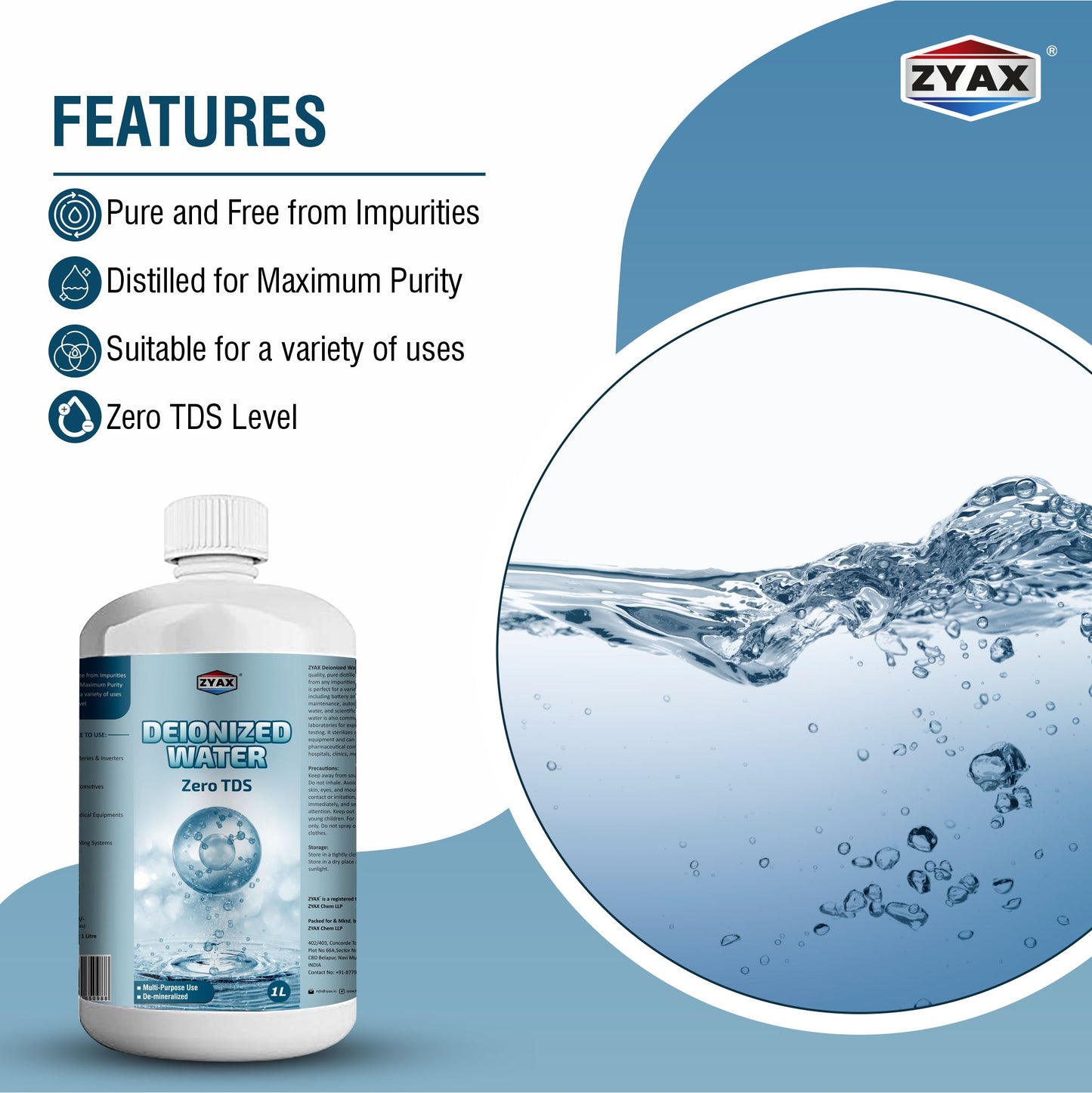 Zyax Deionised Water - Zero TDS