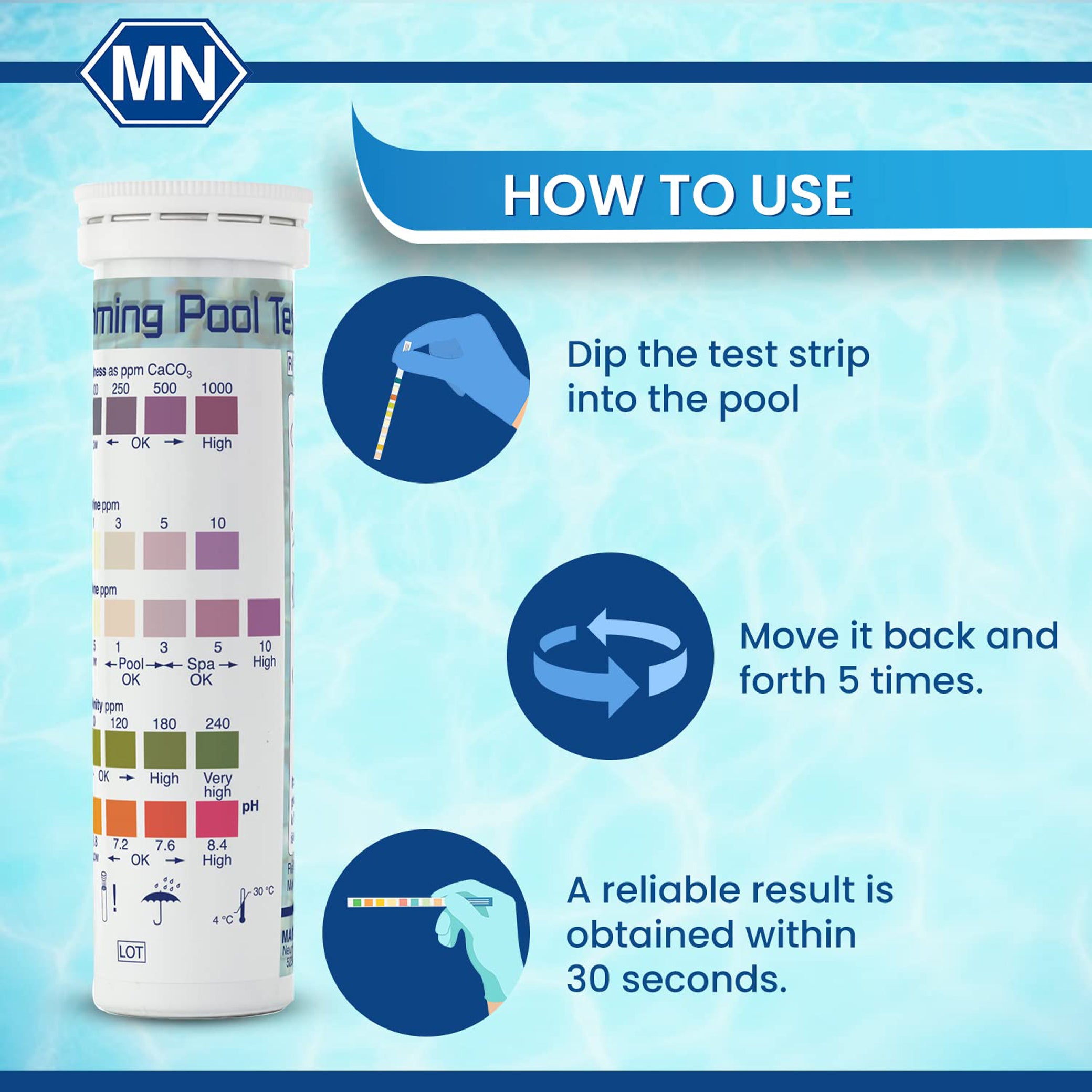 Macherey Nagel Swimming Pool 5 in 1 Test Strips (50/box) - Zyax.in