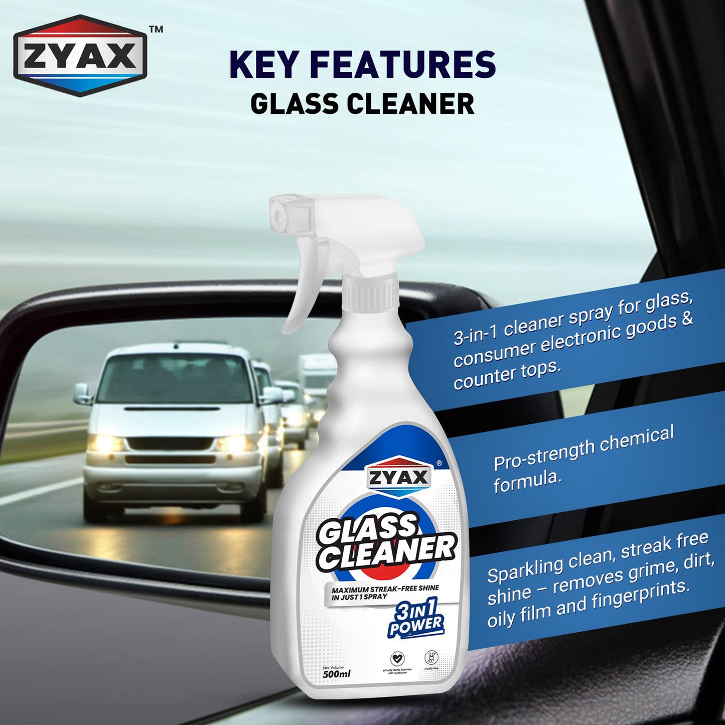 Zyax 3-in-1 Glass Cleaner - 500ml - Zyax.in