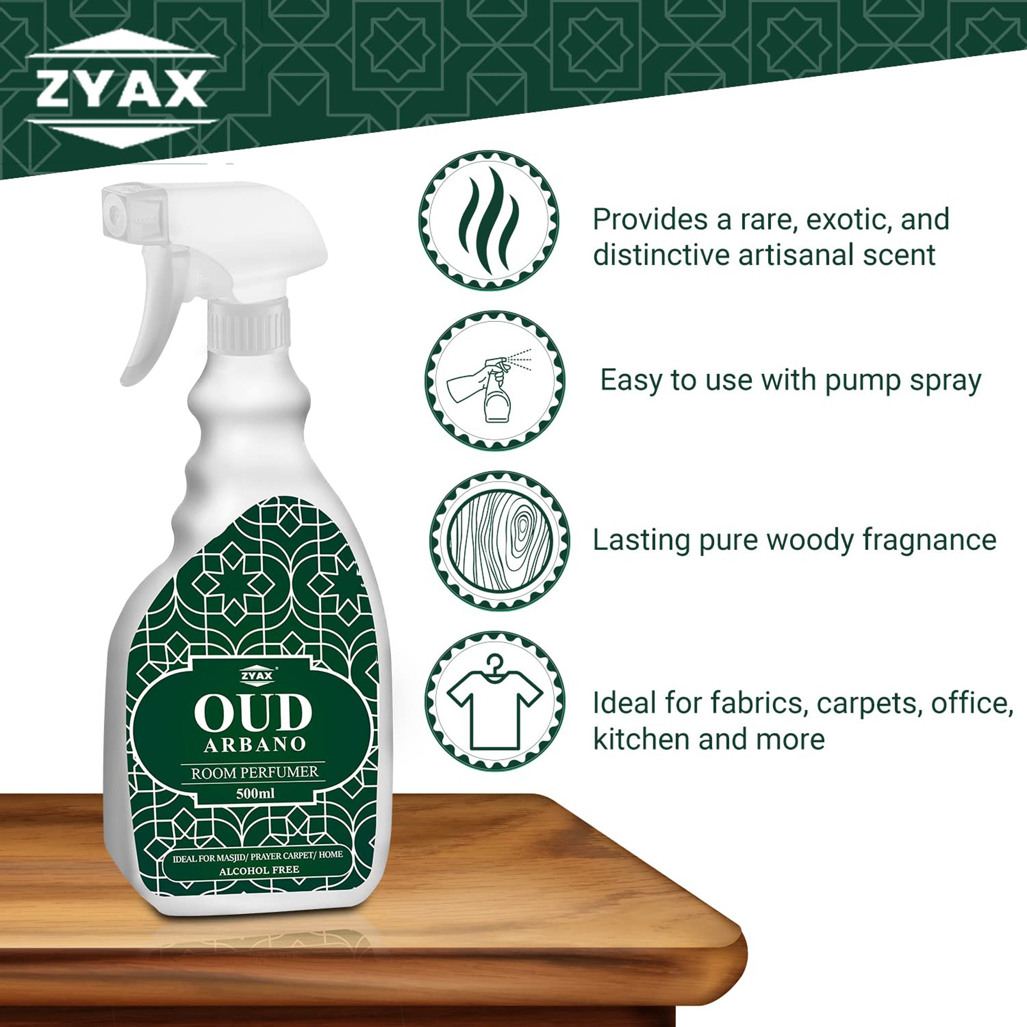 Zyax Oud Arbano - Alcohol Free Room Freshner 500ml - Zyax.in