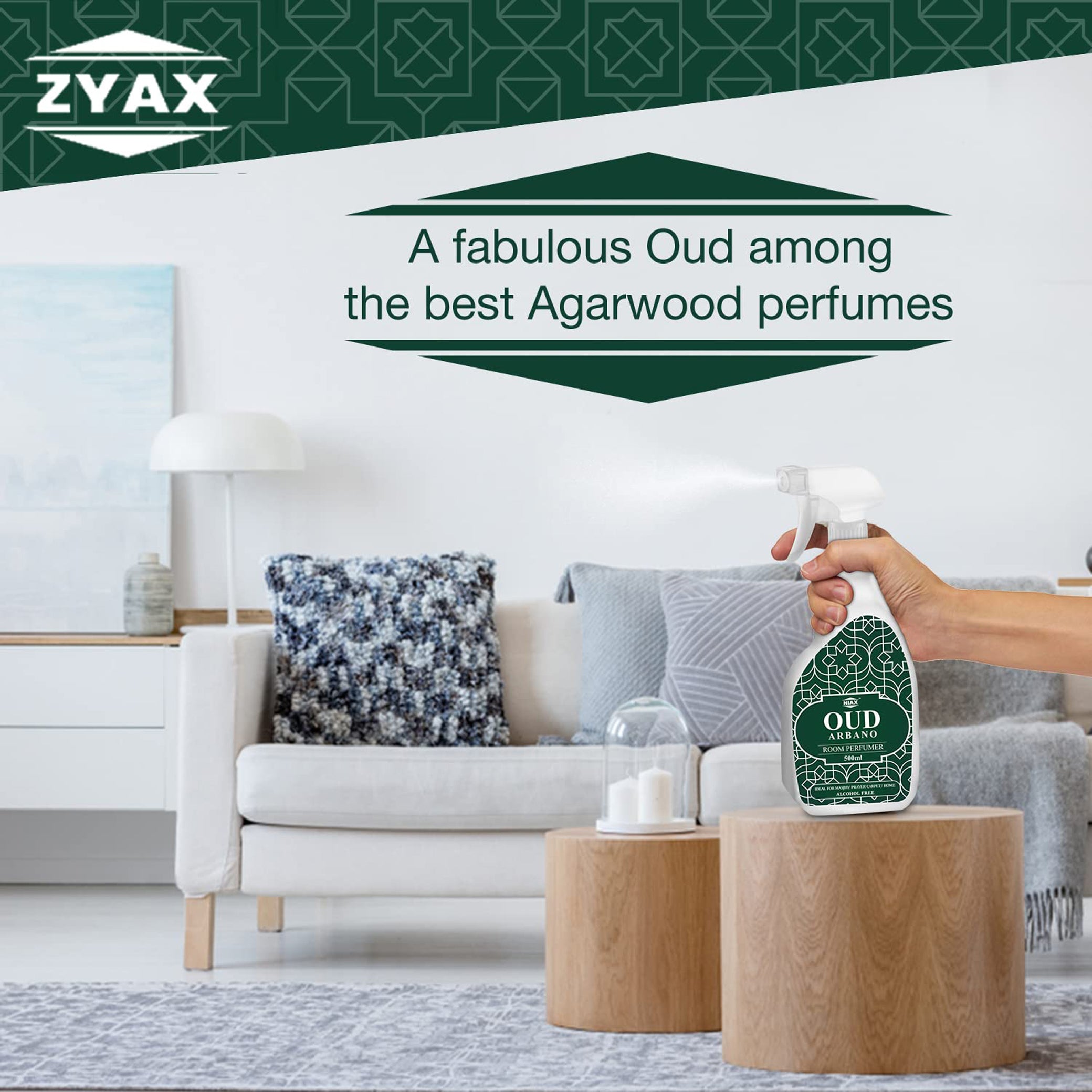 Zyax Oud Arbano - Alcohol Free Room Freshner 500ml - Zyax.in