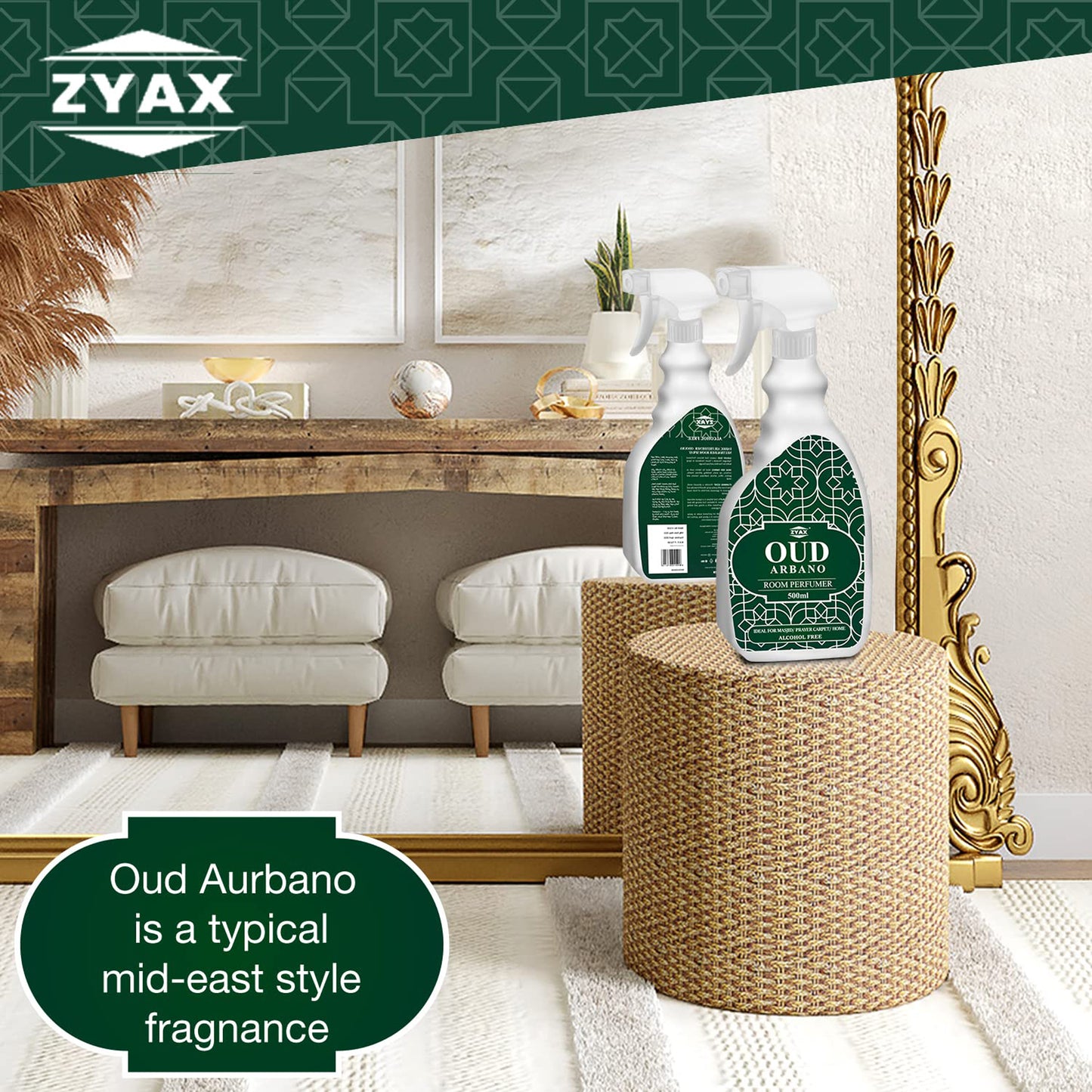 Zyax Oud Arbano - Alcohol Free Room Freshner 500ml - Zyax.in